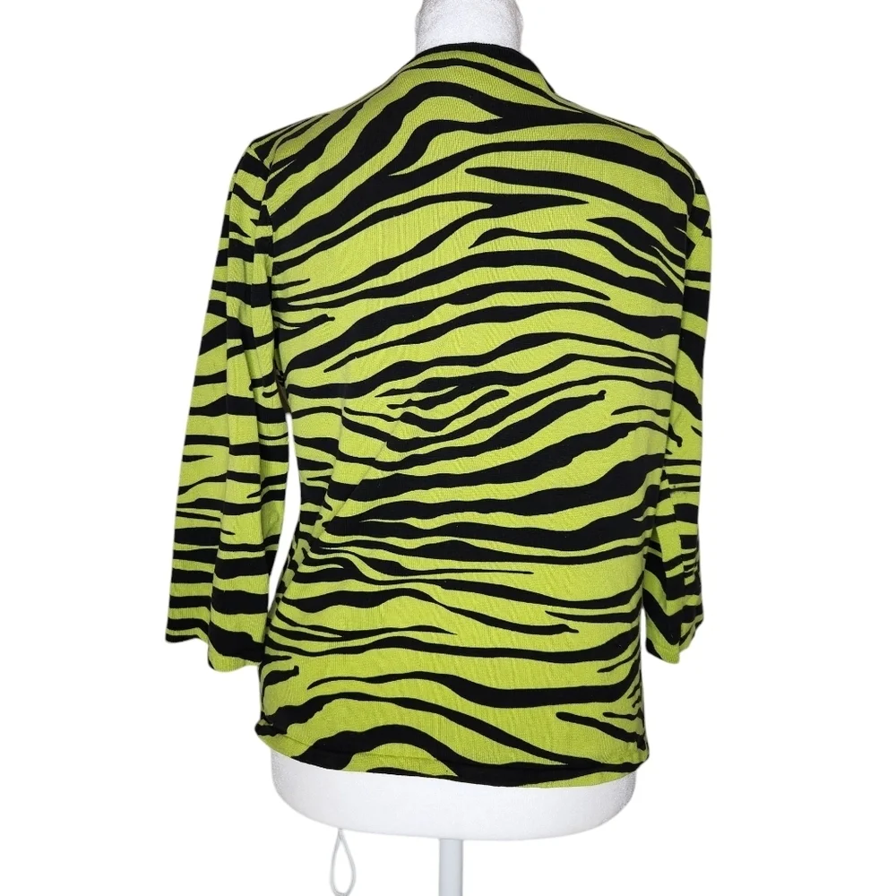 Joseph A Womens Silk Blend Leopard Print Top And Sweater Green Large - Picture 2 of 8
